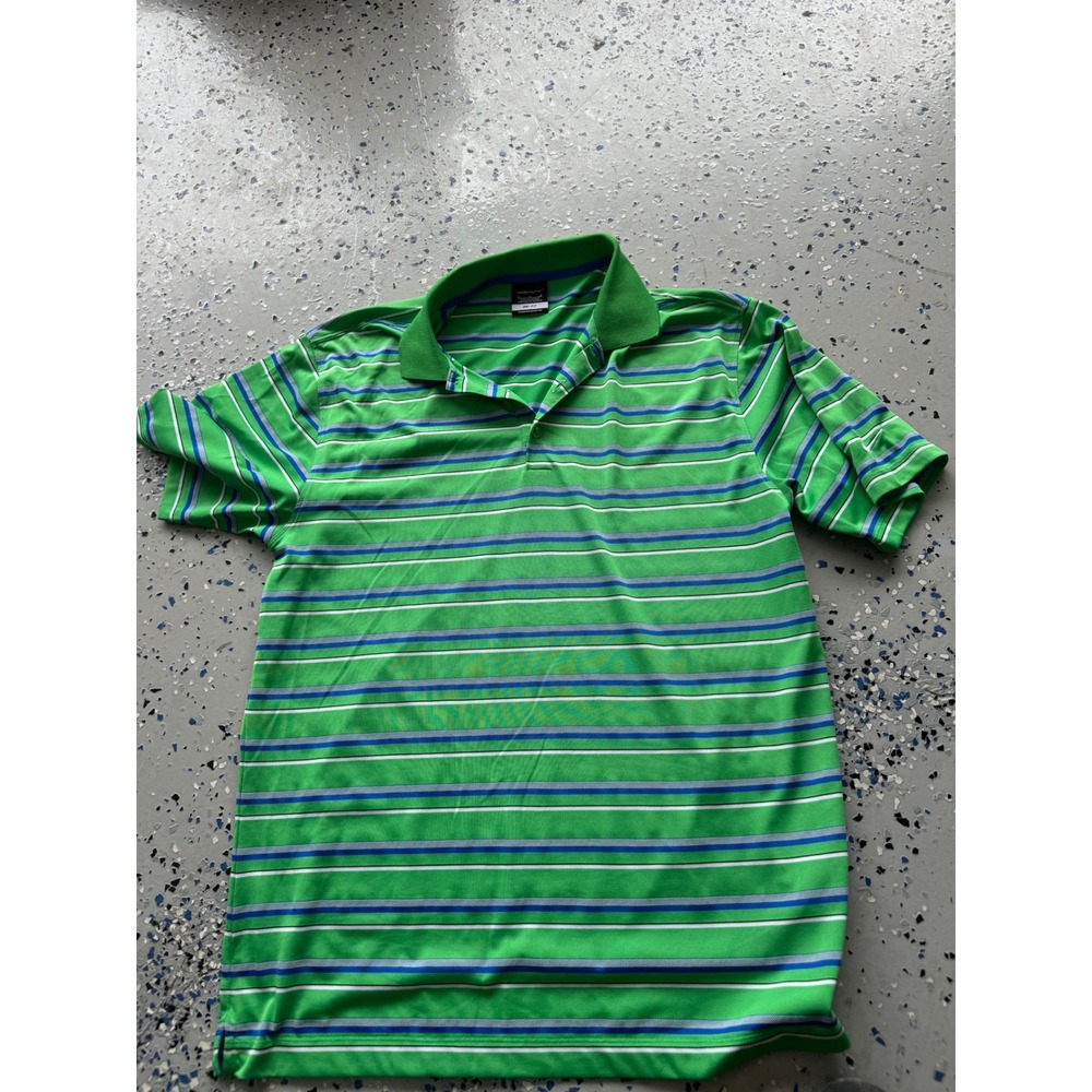Nike Golf Polo Shirt Striped Dri-Fit Athletic Green Blue‎ White Mens Size M